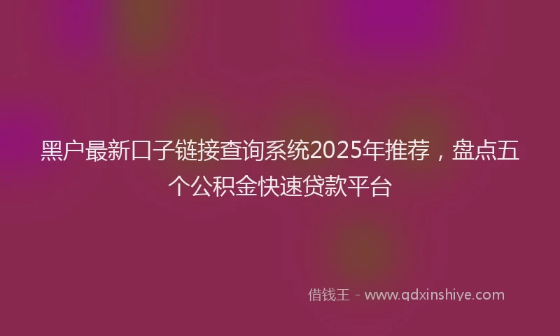 黑户最新口子链接查询系统2025年推荐，盘点五个公积金快速贷款平台