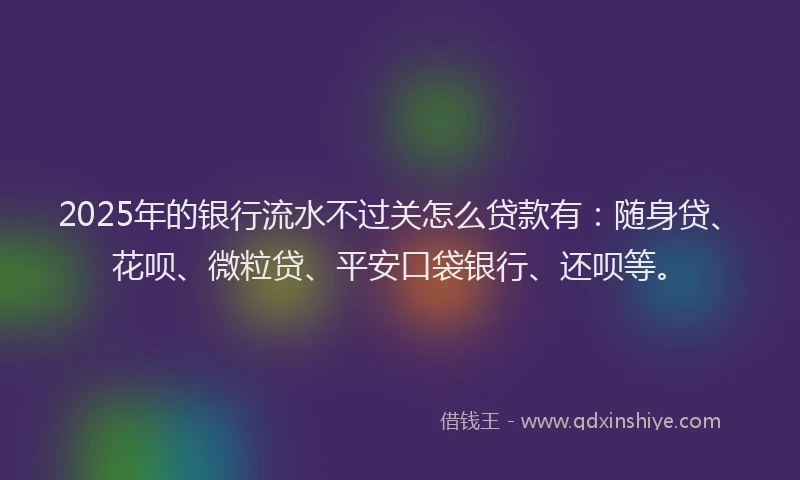 2025年的银行流水不过关怎么贷款有：随身贷、花呗、微粒贷、平安口袋银行、还呗等。