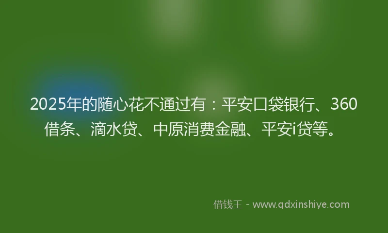 2025年的随心花不通过有：平安口袋银行、360借条、滴水贷、中原消费金融、平安i贷等。