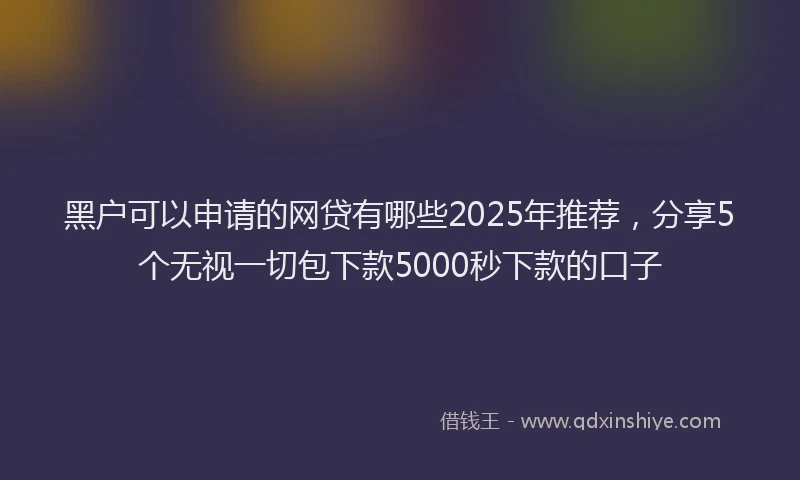 黑户可以申请的网贷有哪些2025年推荐，分享5个无视一切包下款5000秒下款的口子