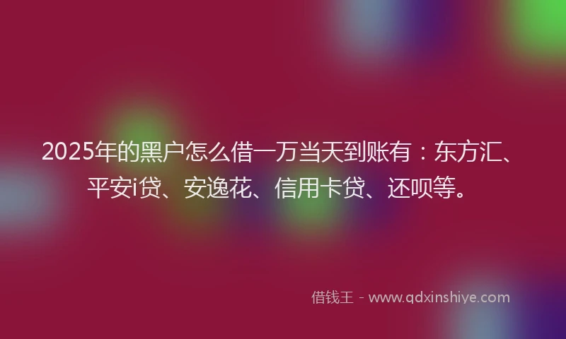2025年的黑户怎么借一万当天到账有：东方汇、平安i贷、安逸花、信用卡贷、还呗等。