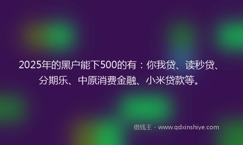 2025年的黑户能下500的有：你我贷、读秒贷、分期乐、中原消费金融、小米贷款等。