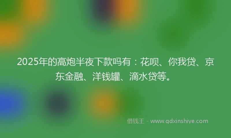 2025年的高炮半夜下款吗有：花呗、你我贷、京东金融、洋钱罐、滴水贷等。