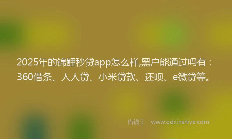 2025年的锦鲤秒贷app怎么样,黑户能通过吗有：360借条、人人贷、小米贷款、还呗、e微贷等。