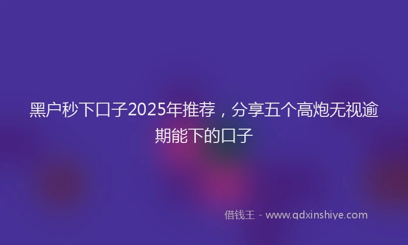 黑户秒下口子2025年推荐，分享五个高炮无视逾期能下的口子