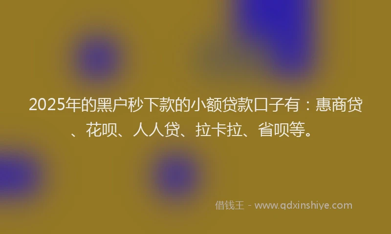 2025年的黑户秒下款的小额贷款口子有：惠商贷、花呗、人人贷、拉卡拉、省呗等。