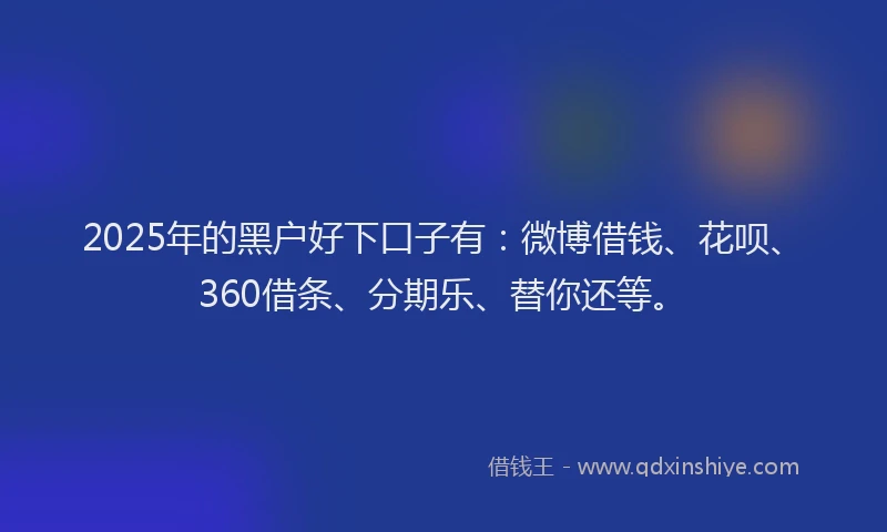 2025年的黑户好下口子有：微博借钱、花呗、360借条、分期乐、替你还等。