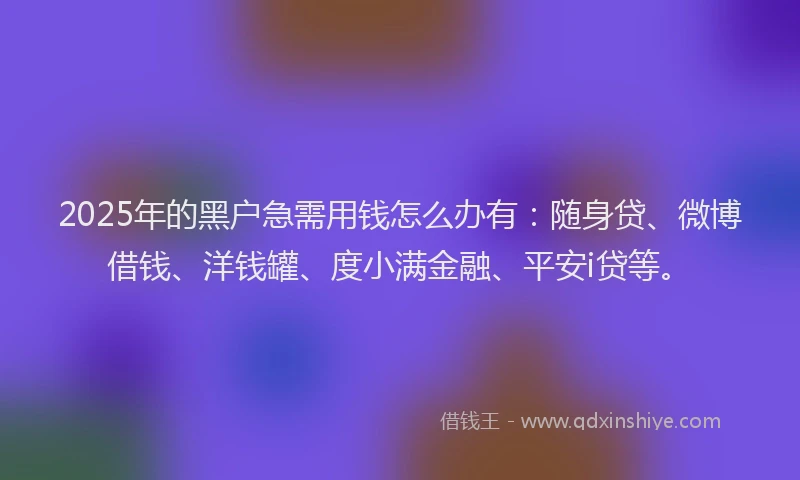 2025年的黑户急需用钱怎么办有：随身贷、微博借钱、洋钱罐、度小满金融、平安i贷等。