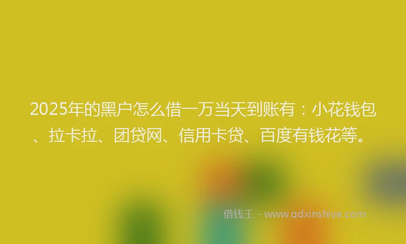 2025年的黑户怎么借一万当天到账有：小花钱包、拉卡拉、团贷网、信用卡贷、百度有钱花等。