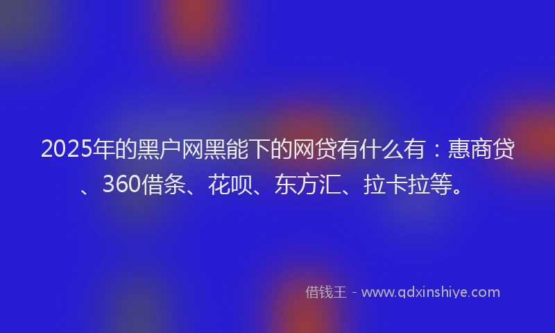 2025年的黑户网黑能下的网贷有什么有：惠商贷、360借条、花呗、东方汇、拉卡拉等。