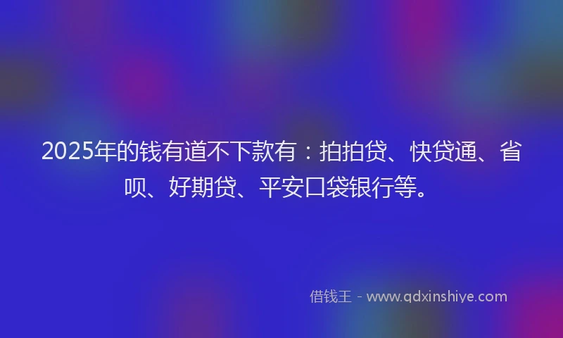 2025年的钱有道不下款有：拍拍贷、快贷通、省呗、好期贷、平安口袋银行等。