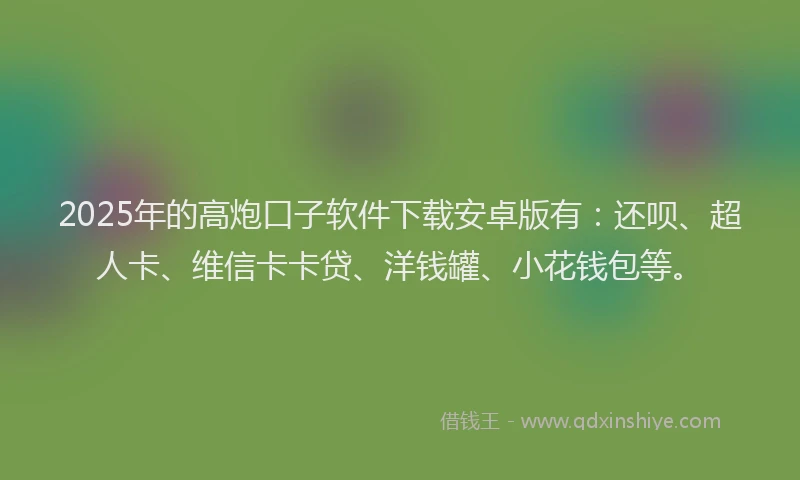 2025年的高炮口子软件下载安卓版有：还呗、超人卡、维信卡卡贷、洋钱罐、小花钱包等。
