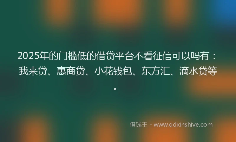 2025年的门槛低的借贷平台不看征信可以吗有：我来贷、惠商贷、小花钱包、东方汇、滴水贷等。