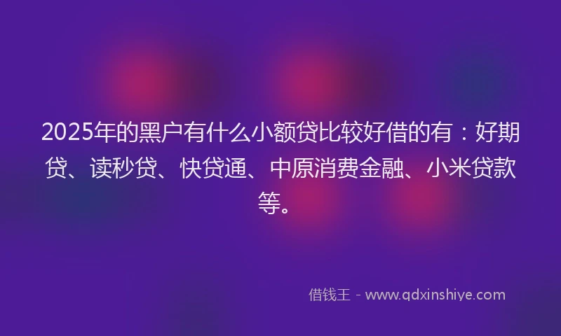 2025年的黑户有什么小额贷比较好借的有：好期贷、读秒贷、快贷通、中原消费金融、小米贷款等。