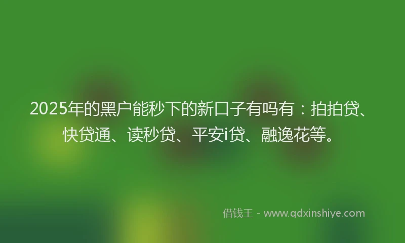 2025年的黑户能秒下的新口子有吗有：拍拍贷、快贷通、读秒贷、平安i贷、融逸花等。