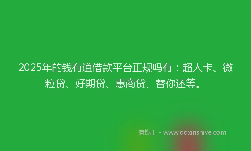 2025年的钱有道借款平台正规吗有：超人卡、微粒贷、好期贷、惠商贷、替你还等。