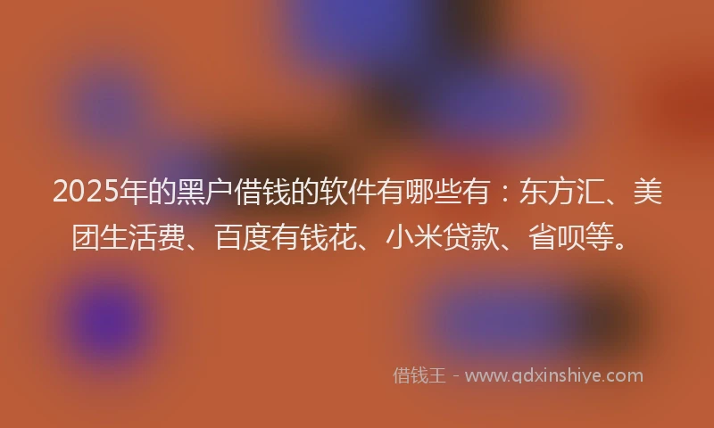 2025年的黑户借钱的软件有哪些有：东方汇、美团生活费、百度有钱花、小米贷款、省呗等。