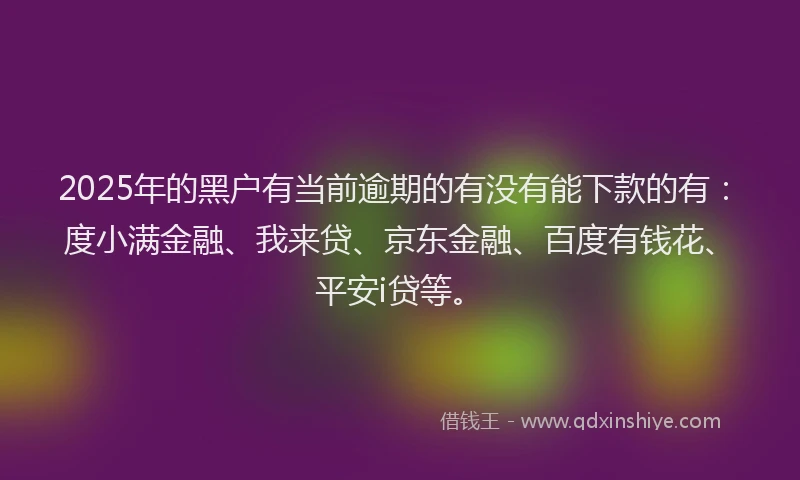 2025年的黑户有当前逾期的有没有能下款的有：度小满金融、我来贷、京东金融、百度有钱花、平安i贷等。
