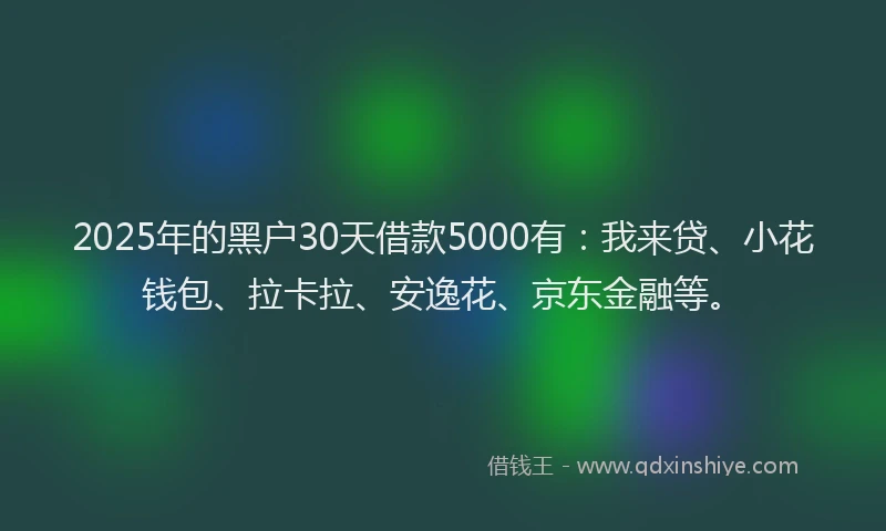 2025年的黑户30天借款5000有：我来贷、小花钱包、拉卡拉、安逸花、京东金融等。