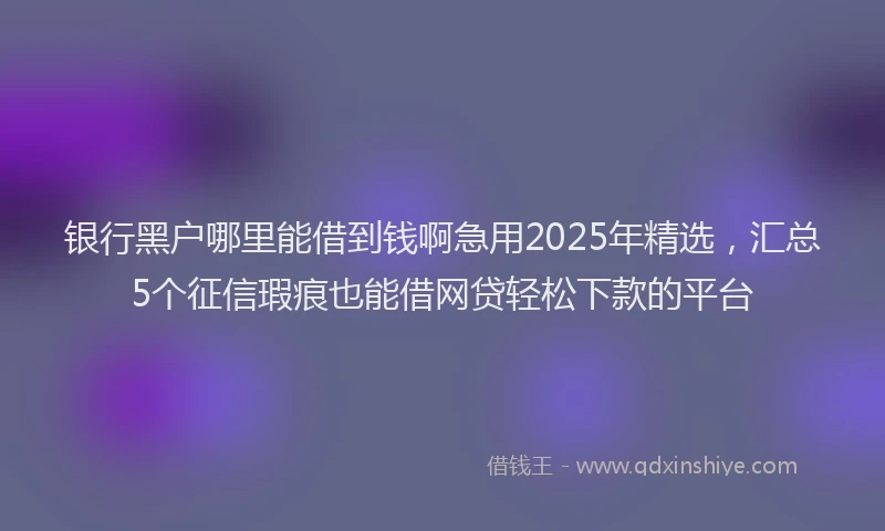 银行黑户哪里能借到钱啊急用2025年精选，汇总5个征信瑕疵也能借网贷轻松下款的平台