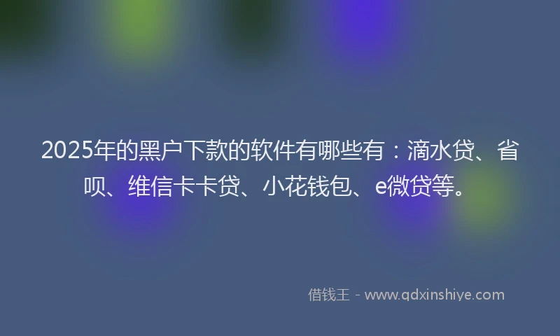 2025年的黑户下款的软件有哪些有：滴水贷、省呗、维信卡卡贷、小花钱包、e微贷等。