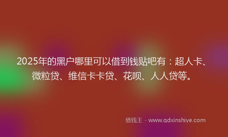 2025年的黑户哪里可以借到钱贴吧有：超人卡、微粒贷、维信卡卡贷、花呗、人人贷等。