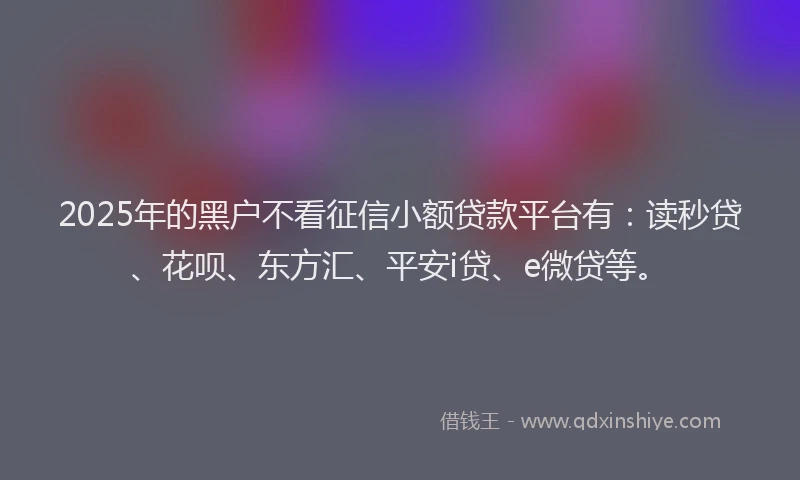 2025年的黑户不看征信小额贷款平台有：读秒贷、花呗、东方汇、平安i贷、e微贷等。
