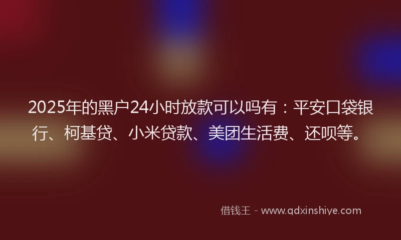2025年的黑户24小时放款可以吗有：平安口袋银行、柯基贷、小米贷款、美团生活费、还呗等。