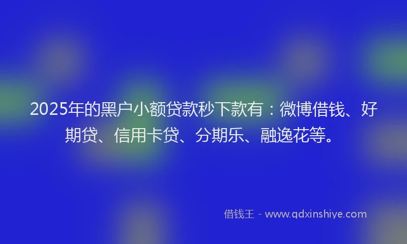 2025年的黑户小额贷款秒下款有：微博借钱、好期贷、信用卡贷、分期乐、融逸花等。