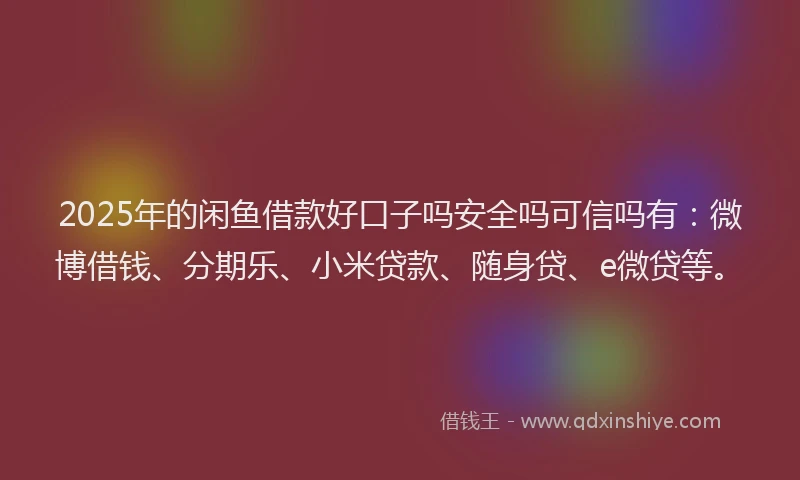 2025年的闲鱼借款好口子吗安全吗可信吗有：微博借钱、分期乐、小米贷款、随身贷、e微贷等。