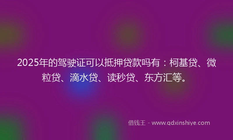 2025年的驾驶证可以抵押贷款吗有：柯基贷、微粒贷、滴水贷、读秒贷、东方汇等。