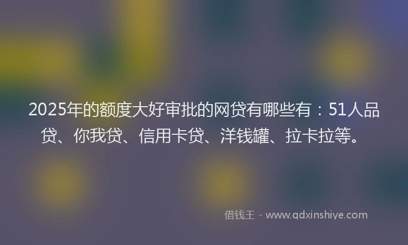 2025年的额度大好审批的网贷有哪些有：51人品贷、你我贷、信用卡贷、洋钱罐、拉卡拉等。