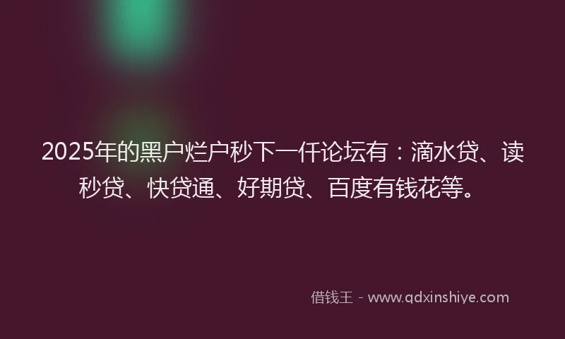 2025年的黑户烂户秒下一仟论坛有：滴水贷、读秒贷、快贷通、好期贷、百度有钱花等。