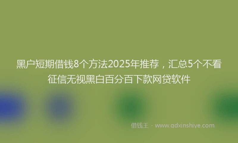 黑户短期借钱8个方法2025年推荐，汇总5个不看征信无视黑白百分百下款网贷软件