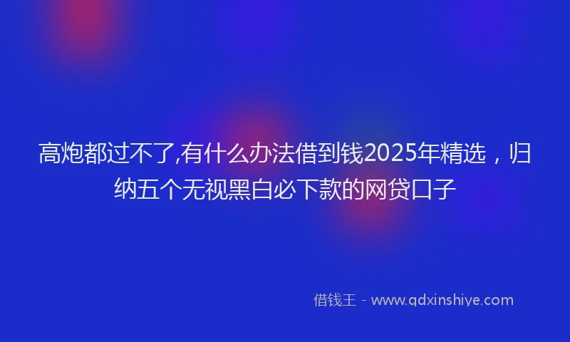 高炮都过不了,有什么办法借到钱2025年精选，归纳五个无视黑白必下款的网贷口子