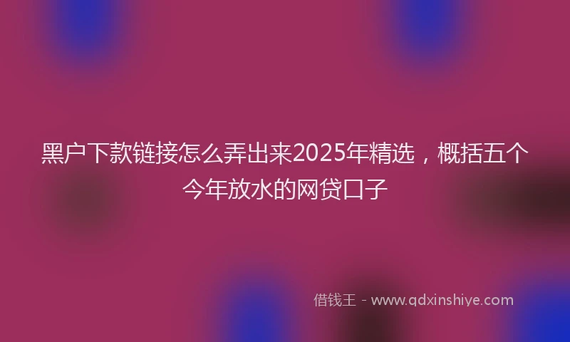 黑户下款链接怎么弄出来2025年精选，概括五个今年放水的网贷口子