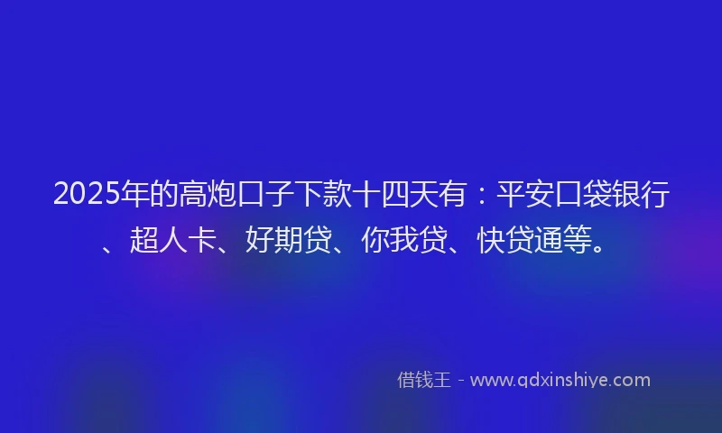 2025年的高炮口子下款十四天有：平安口袋银行、超人卡、好期贷、你我贷、快贷通等。
