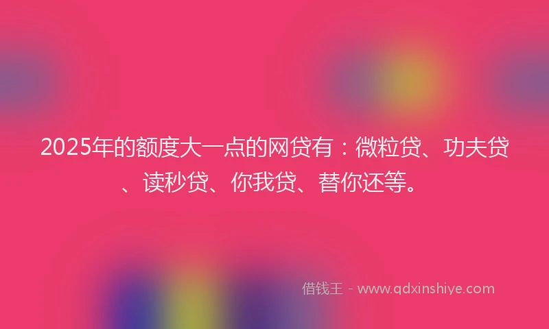2025年的额度大一点的网贷有：微粒贷、功夫贷、读秒贷、你我贷、替你还等。