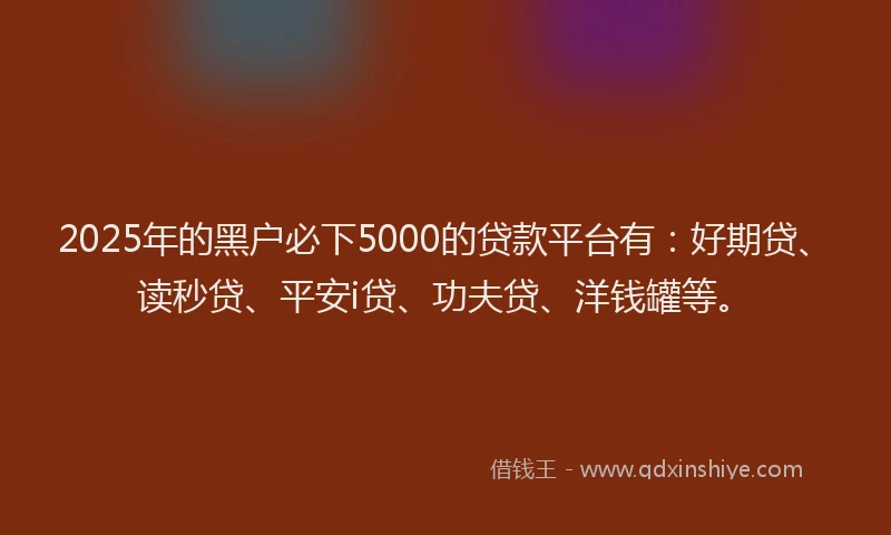 2025年的黑户必下5000的贷款平台有：好期贷、读秒贷、平安i贷、功夫贷、洋钱罐等。