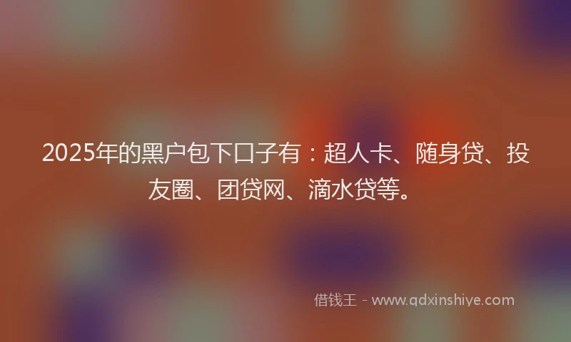 2025年的黑户包下口子有：超人卡、随身贷、投友圈、团贷网、滴水贷等。