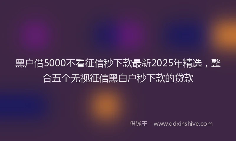 黑户借5000不看征信秒下款最新2025年精选，整合五个无视征信黑白户秒下款的贷款