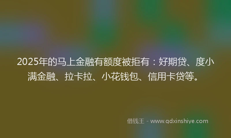 2025年的马上金融有额度被拒有：好期贷、度小满金融、拉卡拉、小花钱包、信用卡贷等。