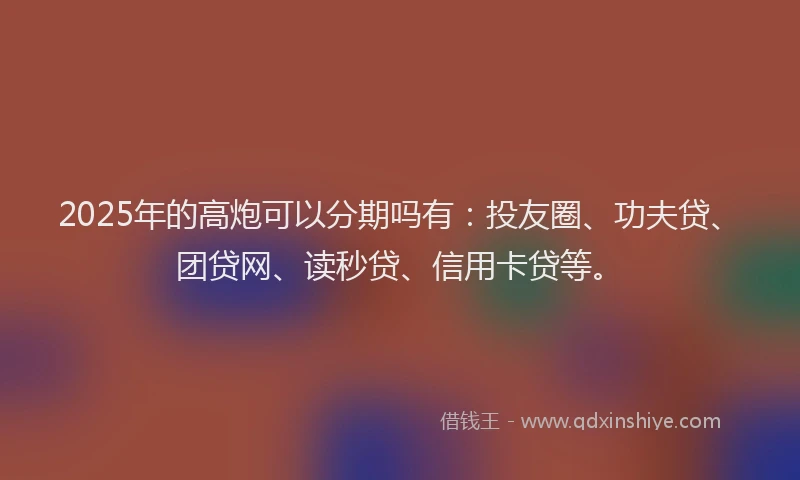 2025年的高炮可以分期吗有：投友圈、功夫贷、团贷网、读秒贷、信用卡贷等。
