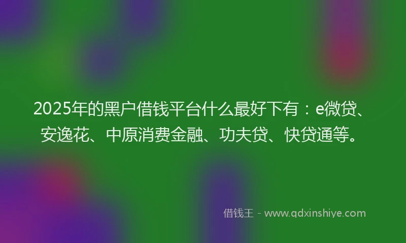 2025年的黑户借钱平台什么最好下有：e微贷、安逸花、中原消费金融、功夫贷、快贷通等。