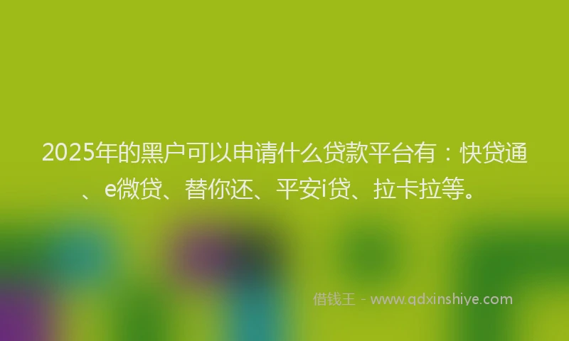 2025年的黑户可以申请什么贷款平台有：快贷通、e微贷、替你还、平安i贷、拉卡拉等。