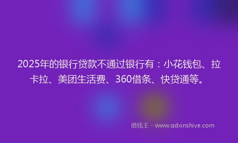 2025年的银行贷款不通过银行有：小花钱包、拉卡拉、美团生活费、360借条、快贷通等。