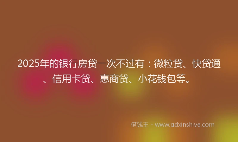 2025年的银行房贷一次不过有：微粒贷、快贷通、信用卡贷、惠商贷、小花钱包等。
