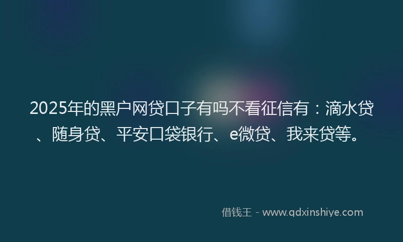 2025年的黑户网贷口子有吗不看征信有：滴水贷、随身贷、平安口袋银行、e微贷、我来贷等。