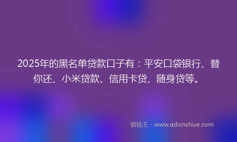 2025年的黑名单贷款口子有：平安口袋银行、替你还、小米贷款、信用卡贷、随身贷等。