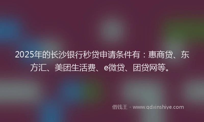 2025年的长沙银行秒贷申请条件有：惠商贷、东方汇、美团生活费、e微贷、团贷网等。
